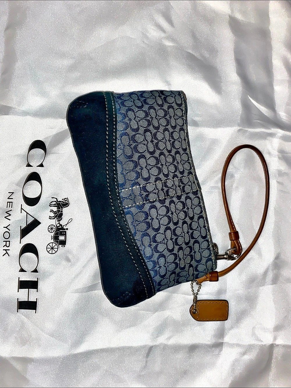 Coach Signature C Suede Demmi Wristlet Green & Brown